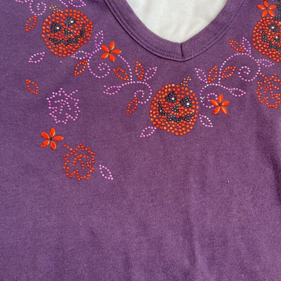 Libery Lane Shirt Halloween Vintage Women's Small Gem Pumpkin Cat Purple Orange - Picture 7 of 7